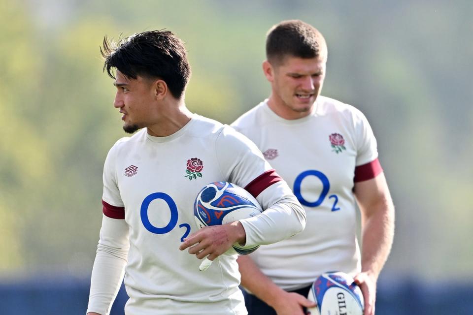 Head to head: Marcus Smith and Owen Farrell will clash at The Stoop on Saturday (Getty Images)