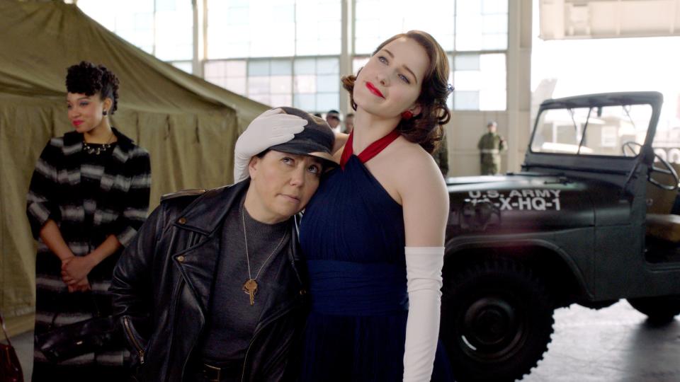 Alex Borstein as Susie and Rachel Brosnahan as Midge on "The Marvelous Mrs. Maisel."