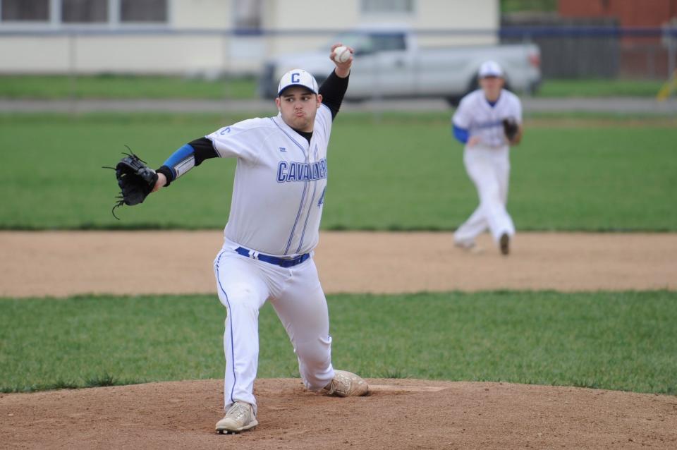 Chillicothe pitcher Jacob Lemaster during the Cavaliers' 8-3 loss to Jackson at Mt. Logan Field on April 17, 2023.