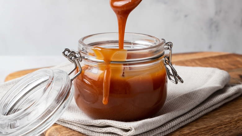 Caramel sauce in a jar