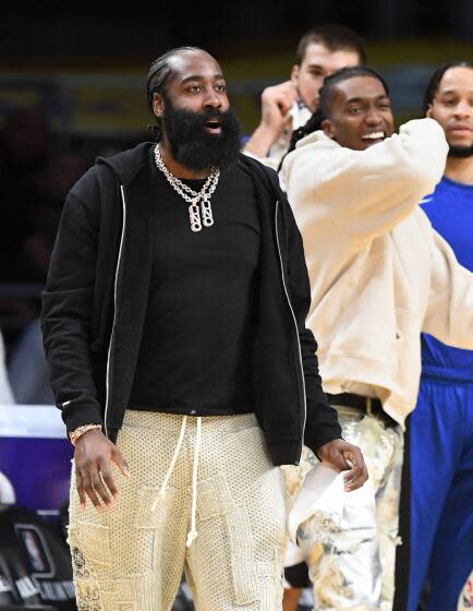 Los Angeles, California November 1, 2023- Newly acquired Clippers player James Harden.