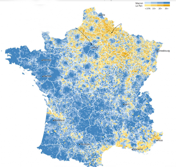 Mapa del resultado electoral por regiones y municipios (New York Times)