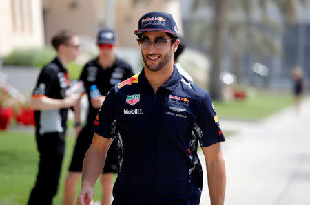 Formula One - F1 - Bahrain Grand Prix - Sakhir, Bahrain - 15/4/17 - Red Bull Formula One driver Daniel Ricciardo of Australia arrives at the Bahrain International Circuit ahead of the third practice session of the Bahrain F1 Grand Prix. REUTERS/Hamad I Mohammed