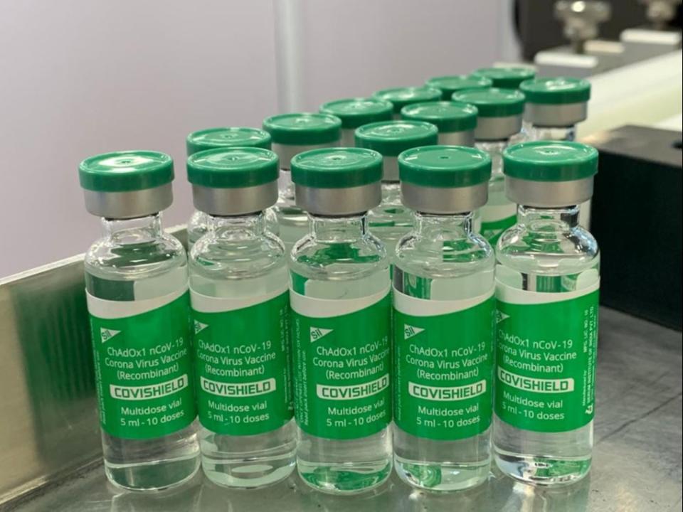 <p>Vials of Covishield seen at the Serum Institute of India (SII). SII is producing over 60 million doses of Oxford-AstraZeneca vaccine called Covishield in India. However, with surging cases, the company is struggling to meet demands</p> (Image/Stuti Mishra)