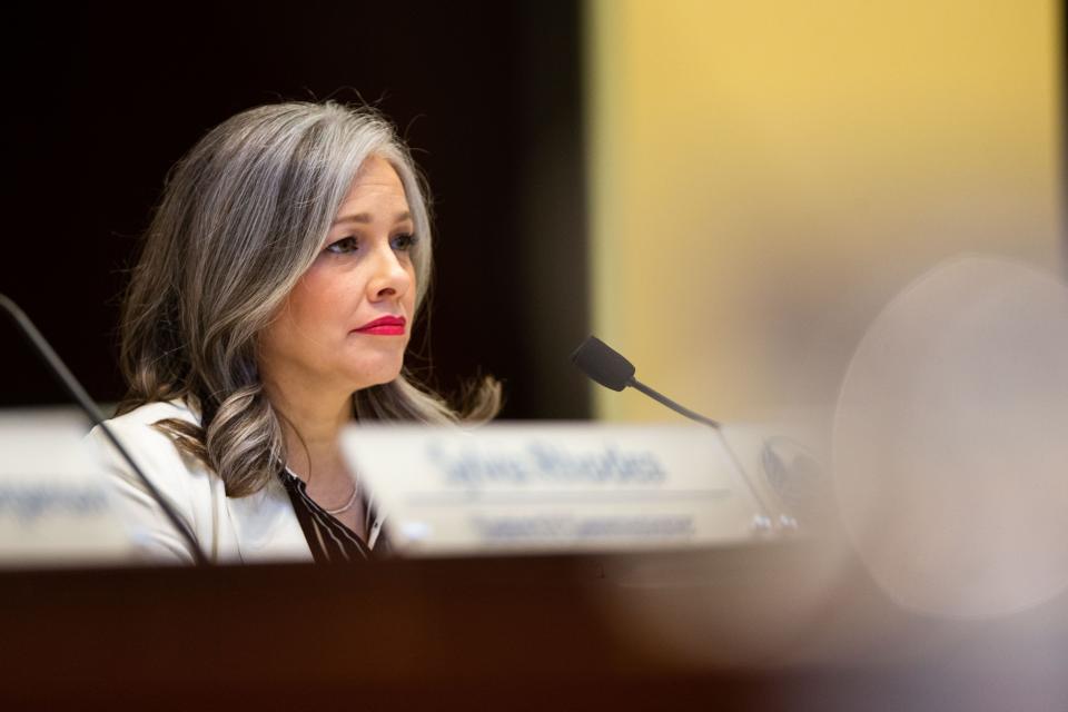 Ottawa County Commissioner Rebekah Curran listens during public comment Tuesday, Jan. 10, 2023, at the Ottawa County Offices.