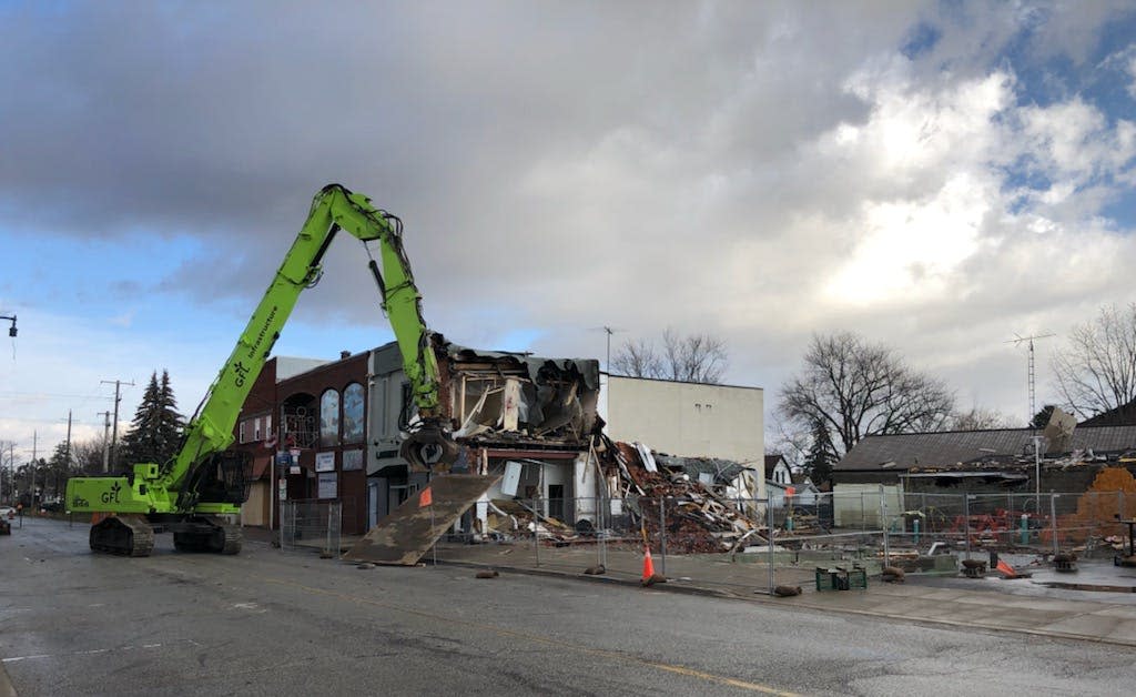 This is the corner where the explosion took place in downtown Wheatley as seen in December 2022. (Chatham-Kent  - image credit)