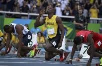 2016 Rio Olympics - Athletics - Preliminary - Men's 100m Round 1 - Olympic Stadium - Rio de Janeiro, Brazil - 13/08/2016. Usain Bolt (JAM) of Jamaica reacts REUTERS/Phil Noble