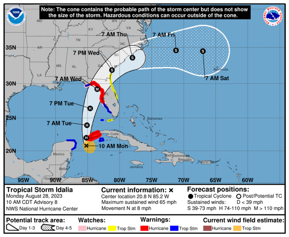 Manatee County has declared a local state of emergency and a mandatory evacuation for people in Zone A as Tropical Storm Idalia works its way up the Gulf of Mexico toward Bradenton. Courtesy of National Hurricane Center