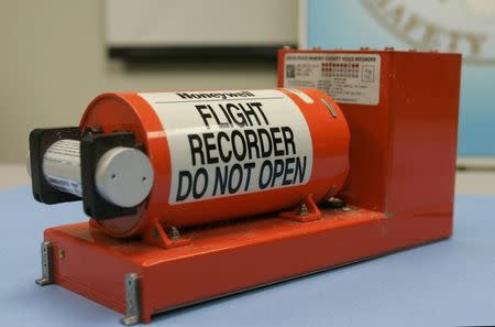 FIle photo shows the Cockpit Voice recorder from the crash of Continental Connection flight 3407 near Buffalo, New York that is displayed at the National Transportation Safety Board (NTSB) headquarters in Washington, February 13, 2009. REUTERS/Hyungwon Kang/File Photo