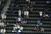 Fans watch during the fourth inning in Game 2 of the baseball World Series between the Los Angeles Dodgers and the Tampa Bay Rays Wednesday, Oct. 21, 2020, in Arlington, Texas. (AP Photo/David J. Phillip)