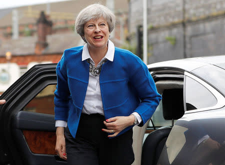 Britain's Prime Minister Theresa May arrives at an election campaign event in Wolverhampton, May 30, 2017. REUTERS/Darren Staples