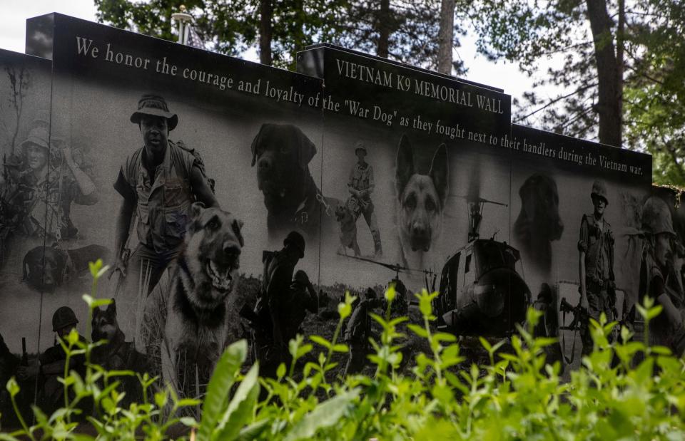 A Vietnam K-9 Memorial Hall memorial sits inside the Michigan War Dog Memorial in South Lyon on June 14, 2023.