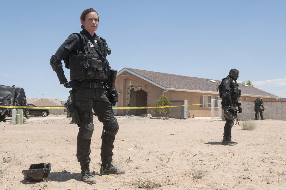 Emily Blunt wearing tactical gear