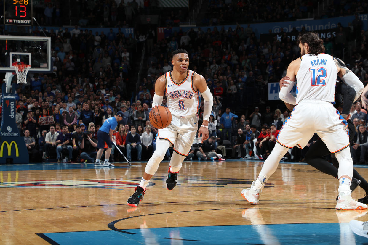 Russell Westbrook ranks third all-time in the NBA with 127 career triple-doubles. First is Oscar Robertson with 181. (Photo by Zach Beeker/NBAE via Getty Images)