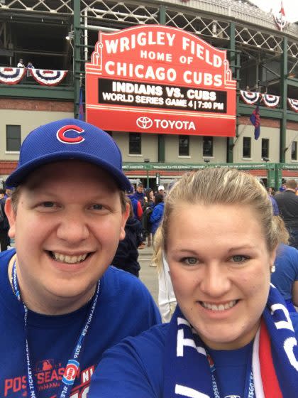 Pete and his wife Catherine outside Wrigley Field before Game 4. (Courtesy Pete Seat). 