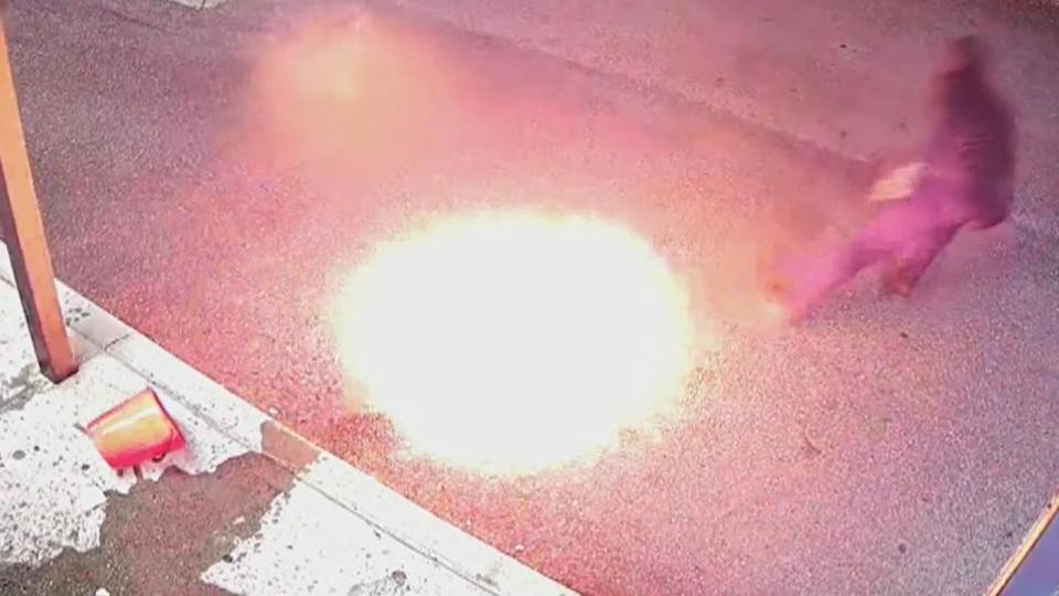 The accelerant explodes in a fireball. Picture: Nine