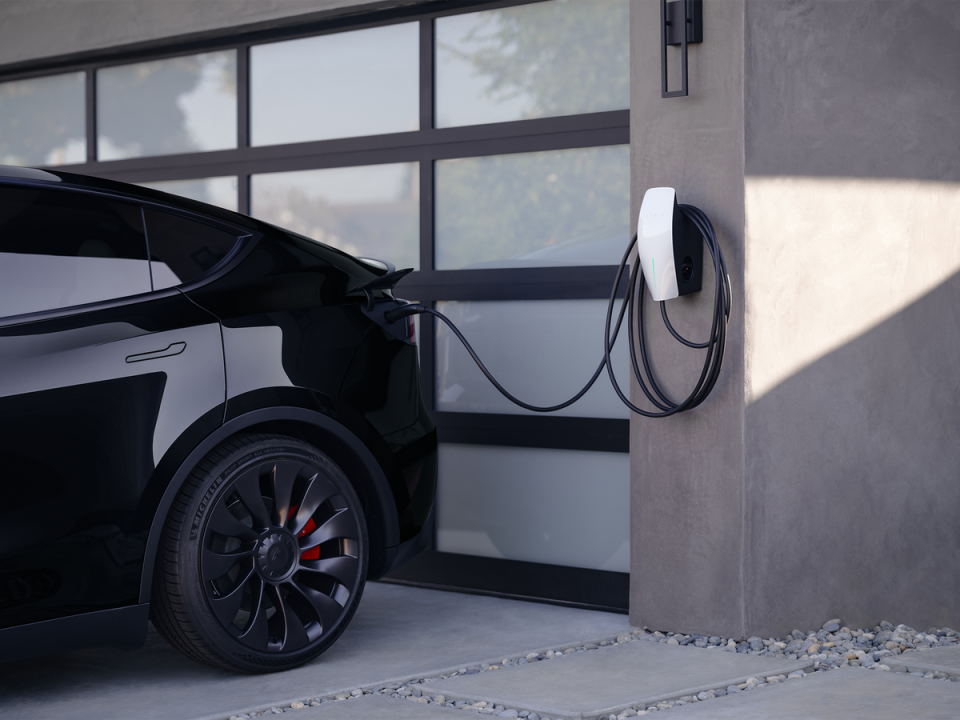 Most car batteries are large enough to power your home overnight. Pictured: Universal Tesla Wall Connector (Tesla)