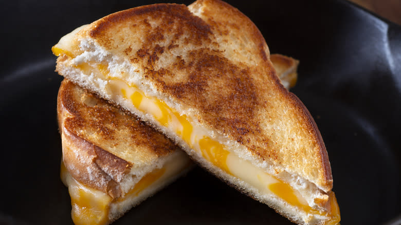 Grilled cheese cut in half