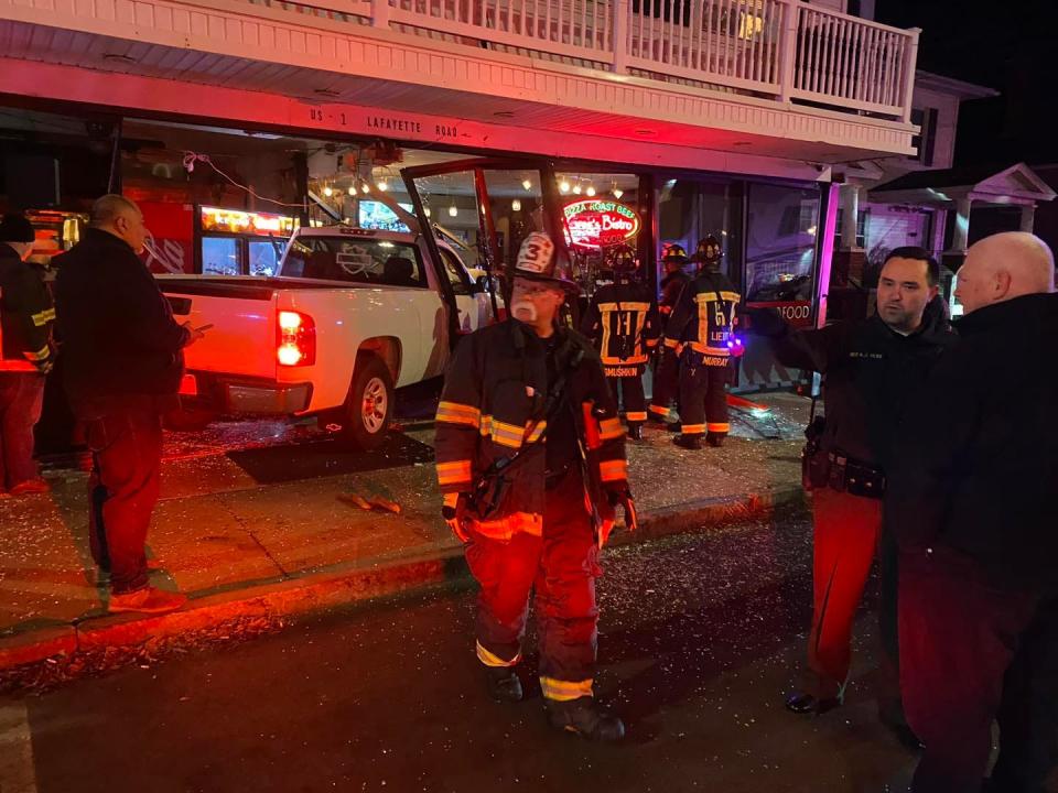 Hampton police and fire crews were called to Greg's Bistro at 9:12 p.m. Saturday, Nov. 19, 2022, after a pickup truck crashed into the occupied building.