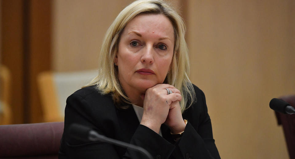 Australia Post CEO Christine Holgate appears before a Senate inquiry into changes at Australia Post at Parliament House in Canberra,.