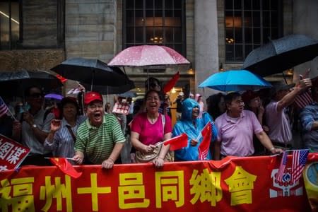 Demonstrators gather outside Grand Hyatt hotel, where Taiwan's President Tsai Ing-wen is supposed to stay during her visit to the U.S., in New York City