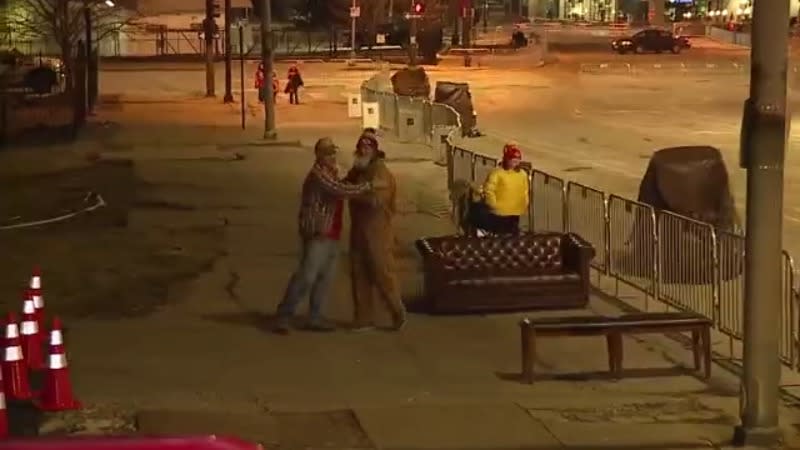 Kansas City Chiefs fans build living room at Super Bowl parade