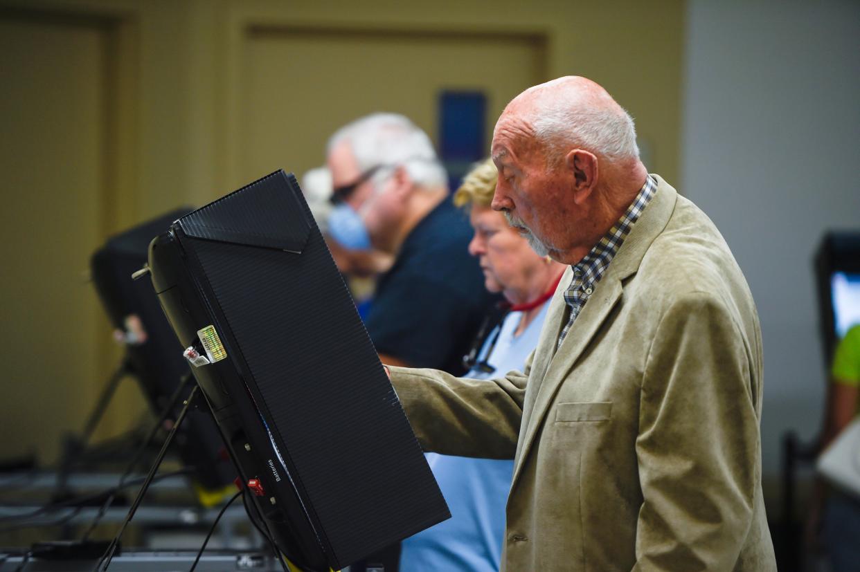 FILE - Robert Halvorsen, 92, casts his vote at First Baptist Church of Augusta on Tuesday, May 24, 2022. This year there will be two municipal elections in November, along with a vote on approving a sales tax for the Augusta Entertainment Complex.