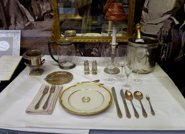 A former dinner setting style on display at the Waldorf Astoria