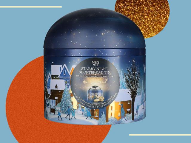 M&S Musical Light Up Snowy Christmas Biscuits Chocolate Chip Shortbread Tin