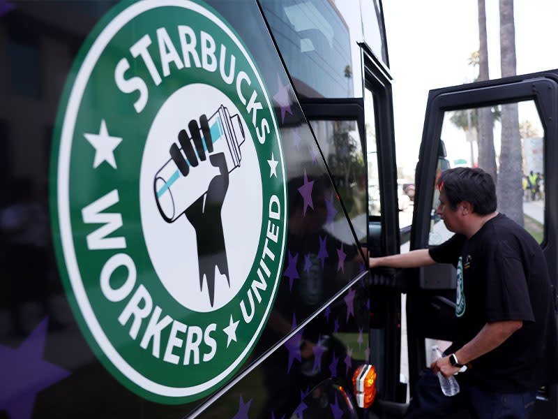 Starbucks union bus Mario Tama/Getty Images