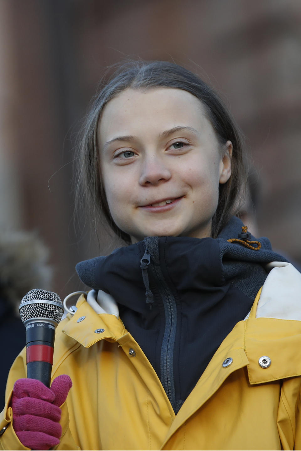 Swedish environmental activist Greta Thunberg attends a climate march, in Turin, Italy, Friday. Dec. 13, 2019. (AP Photo/Antonio Calanni)