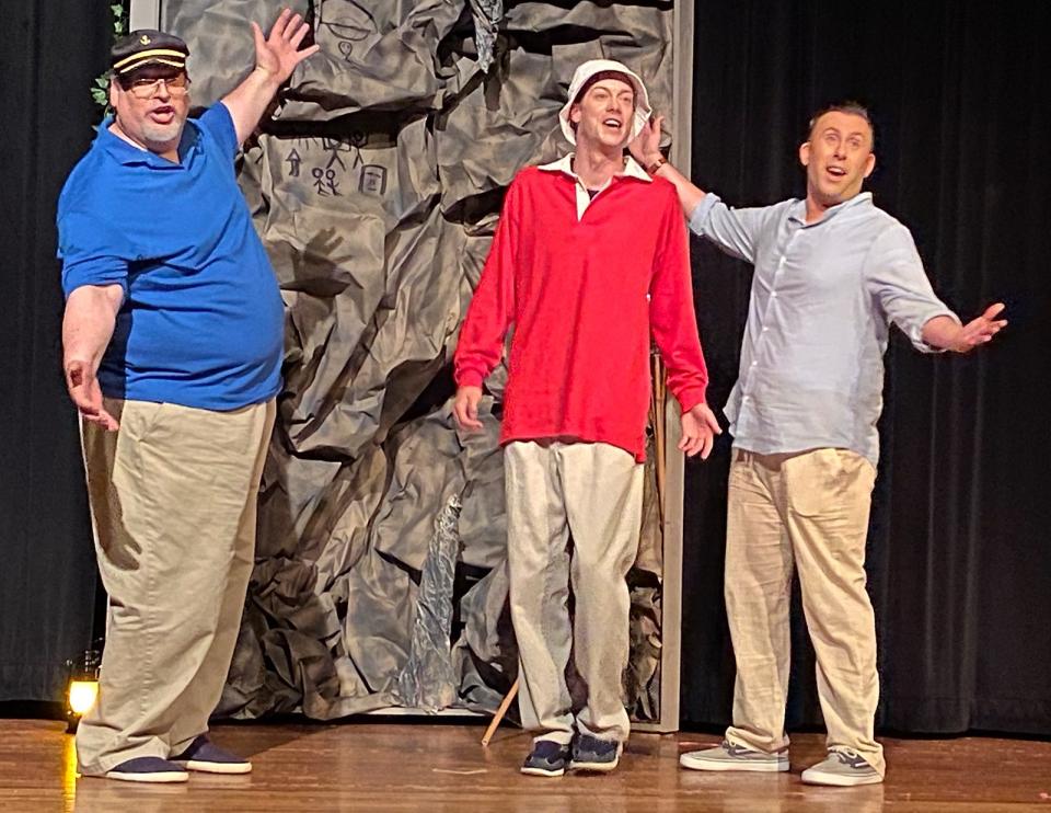 Kenton Kelley (Skipper), Colin Eastman (Gilligan) and Ryan Davis (The Professor) rehearse for "Gilligan's Island: The Musical."