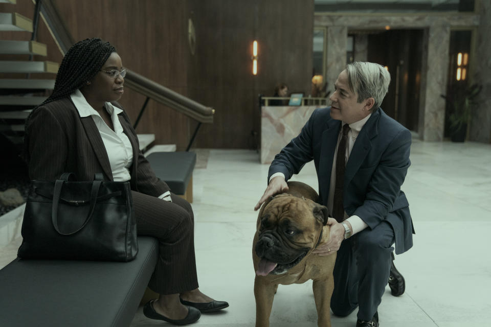 (L to R) Uzo Aduba as Edie, Matthew Broderick as Richard Sackler in episode 105 of Painkiller. (Keri Anderson/Netflix)