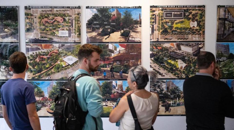 Renderings for a proposed downtown park that would cap a portion of Interstate 670 were on display last month at a public meeting about the South Loop project.