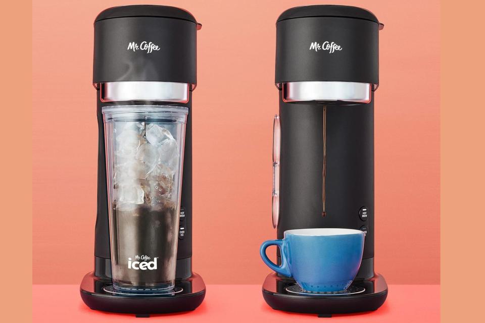 A Mr. Coffee dispensing iced coffee and one dispensing hot coffee.