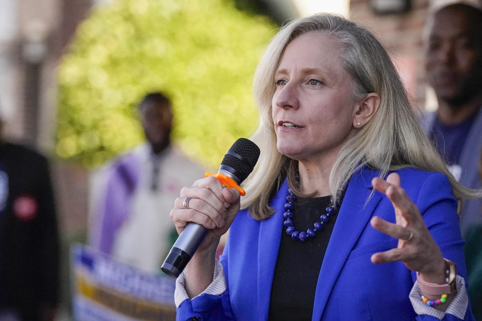 FILE - Rep. Abigail Spanberger, D-Va., speaks at a campaign rally on Nov. 4, 2023, Virginia Beach, Va. Spanberger has announced she will run in 2024 for Virginia governor. (AP Photo/Bryan Woolston, File)