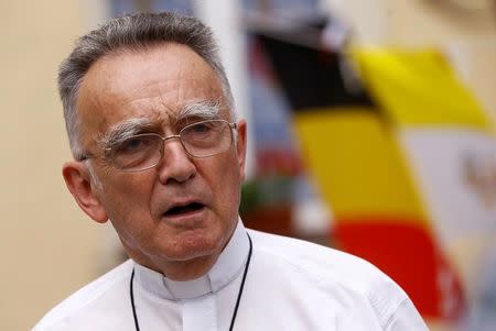 Archbishop of Marseille Georges Pontier reacts during a speech about a priest's killing in Northern France, during his visit in Krakow, Poland July 26, 2016. REUTERS/Kacper Pempel