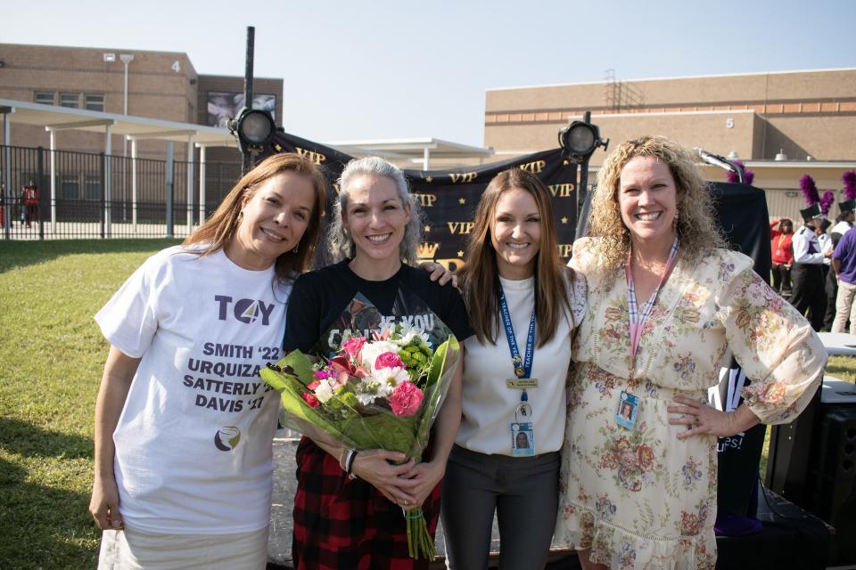 From left to right: Loridia Urquiza, 2022 High School Teacher of the Yea;, Courtney Smith, 2023 High School Teacher of the Year; Jennifer Jaso, 2022 District Teacher of the Year; and Shannon Haddad, 2022 Elementary School Teacher of the Year.