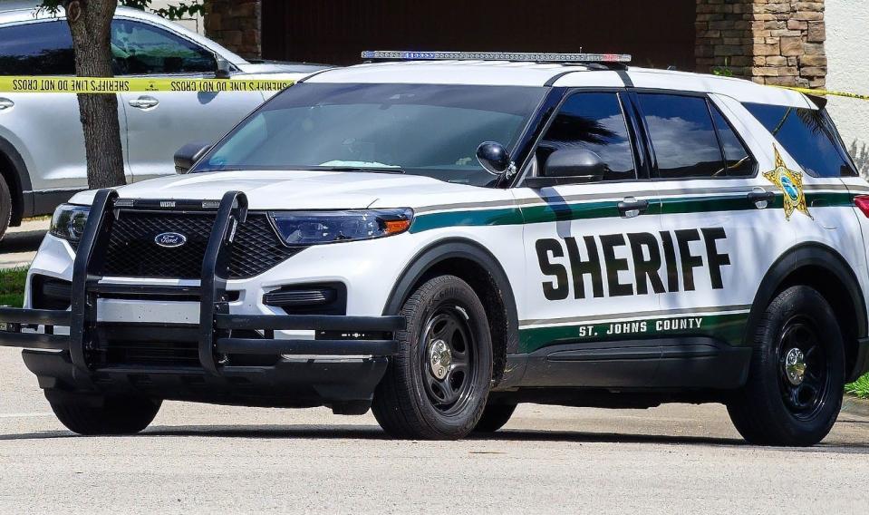 A file photo from 2022 shows a St. Johns County Sheriff's Office vehicle near the scene of a shooting.