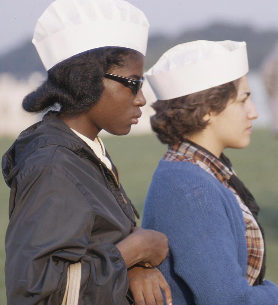 This photo provided by the Smithsonian National Museum of African American History and Culture shows participants in the March on Washington on Aug. 28, 1963. (Aaron Stanley Tretick/Smithsonian National Museum of African American History and Culture via AP)