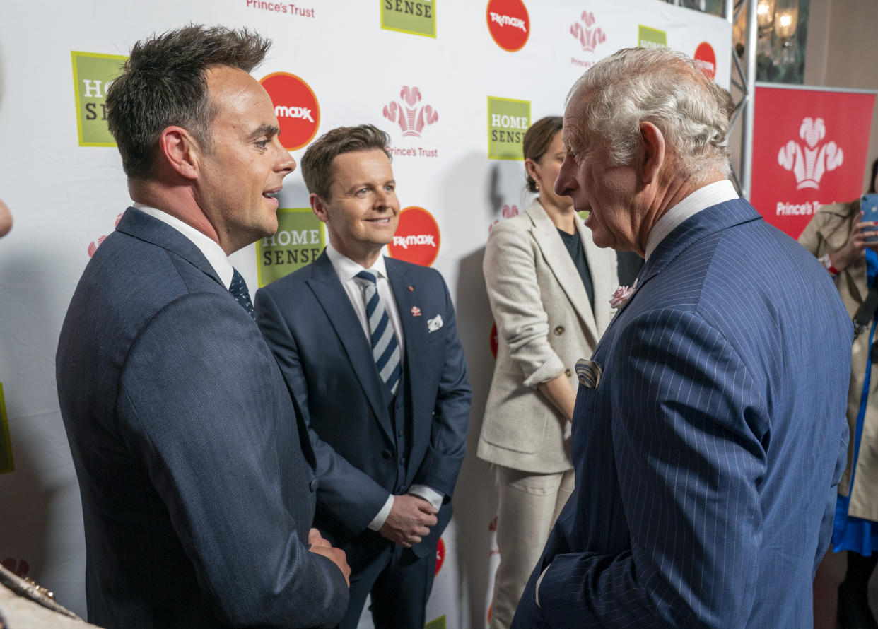 The Prince of Wales meets with Ant McPartlin and Declan Donelly as he attends the eighteenth Prince's Trust Awards at the Theatre Royal, London. Picture date: Tuesday May 24, 2022.