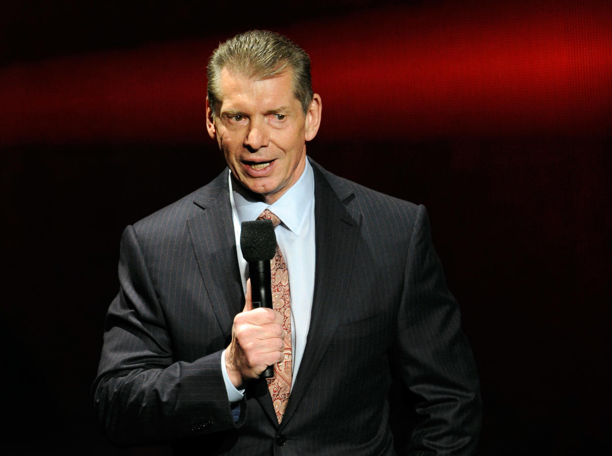 LAS VEGAS, NV - JANUARY 08:  WWE Chairman and CEO Vince McMahon speaks at a news conference announcing the WWE Network at the 2014 International CES at the Encore Theater at Wynn Las Vegas on January 8, 2014 in Las Vegas, Nevada. The network will launch on February 24, 2014 as the first-ever 24/7 streaming network, offering both scheduled programs and video on demand. The USD 9.99 per month subscription will include access to all 12 live WWE pay-per-view events each year. CES, the world's largest annual consumer technology trade show, runs through January 10 and is expected to feature 3,200 exhibitors showing off their latest products and services to about 150,000 attendees.  (Photo by Ethan Miller/Getty Images)