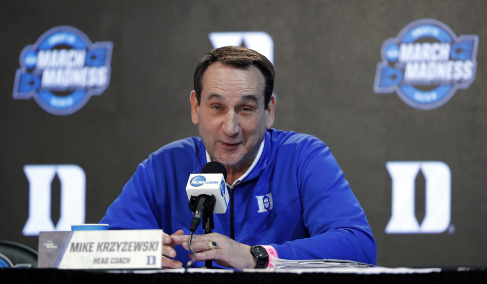 Duke head coach Mike Krzyzewski called the NCAA corruption trial “a blip.” (AP Photo/Charlie Neibergall)