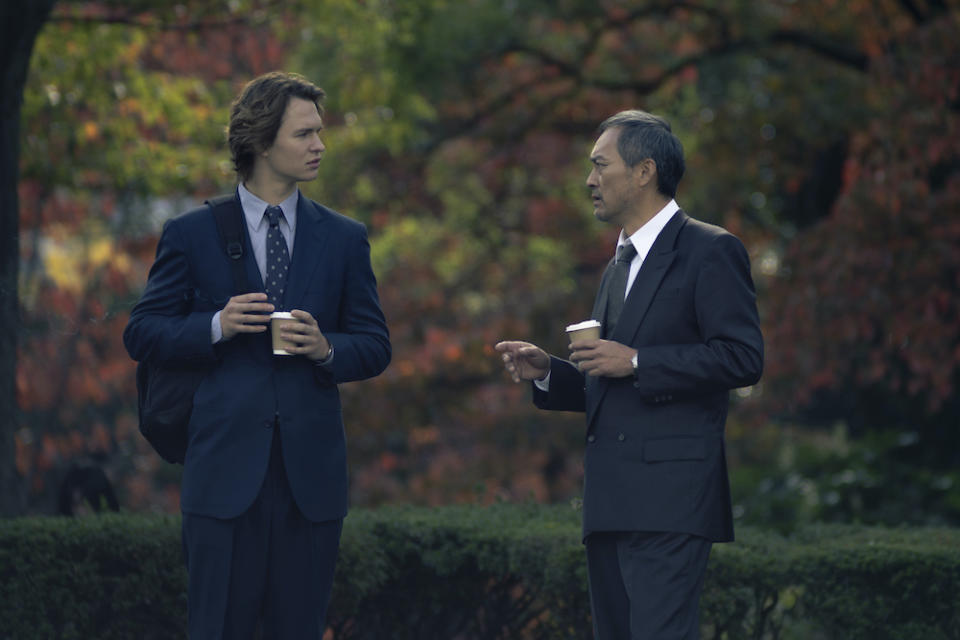 Ansel Elgort and Ken Watanabe in “Tokyo Vice.”