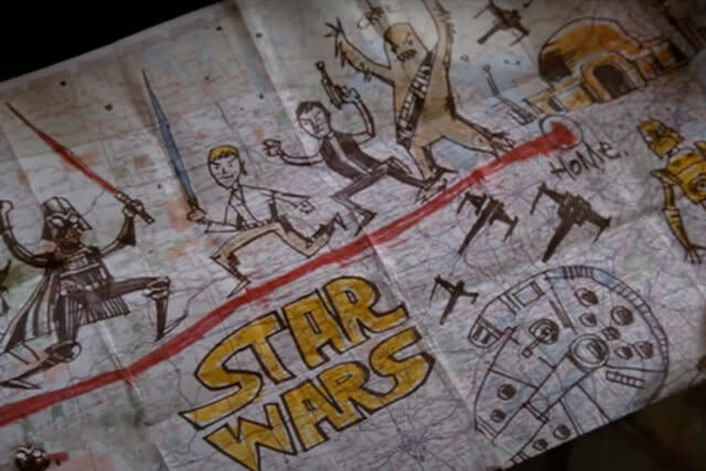 A map with Star Wars characters drawn on it in Fanboys (2009)