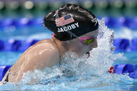 Lydia Jacoby of the United States swims in the final of the women's 100-meter breaststroke at the 2020 Summer Olympics, Tuesday, July 27, 2021, in Tokyo, Japan. (AP Photo/Martin Meissner)