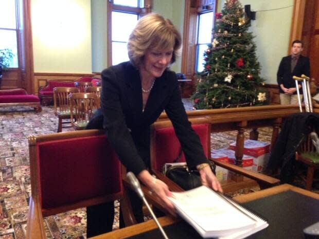 Auditor General Kim MacPherson in 2015, preparing to brief a legislature committee on her annual report.