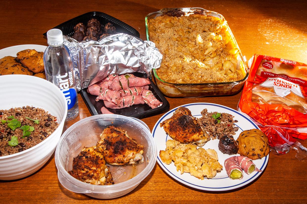 The display of food from the Press-Citizen's Thanksgiving meal is seen Nov. 16 in Iowa City.