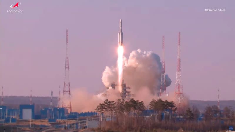 Angara-A5 rocket blasts off from its launchpad at the Vostochny Cosmodrome