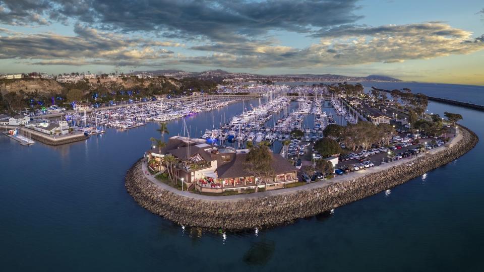 panorama dana point harbor in the late afternoon